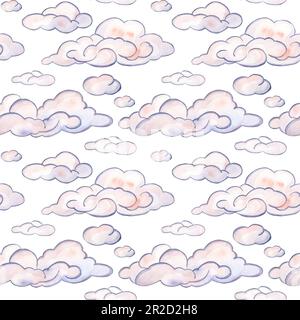 Watercolor pink clouds clipart. A set of elements for the design