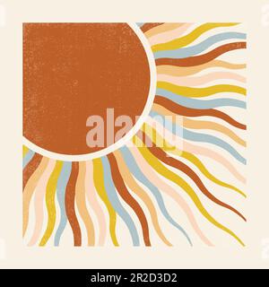 Retro sun print boho minimalist printable square art. Stock Vector