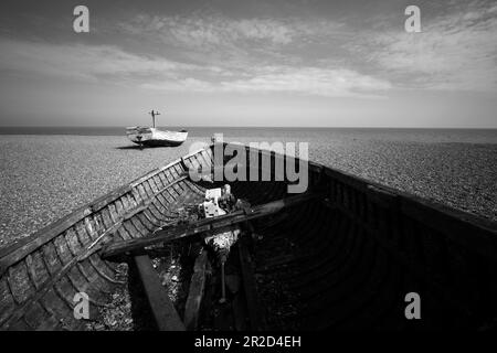 Historic wooden inshore fishing boats Aldeburgh Suffolk UK Stock Photo