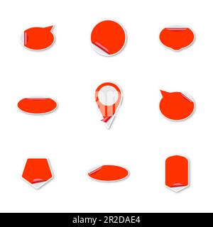 Set of red paper stickers isolated on white background. Design elements labels and tags, vector illustration. Stock Vector