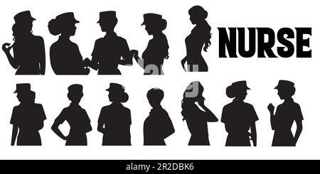 A black silhouette of a woman and a nurse vector illustration. Stock Vector