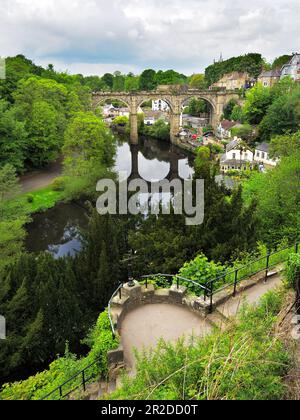 Railway viaduct crossing the River Nidd in spring Knaresborough North Yorkshire England Stock Photo