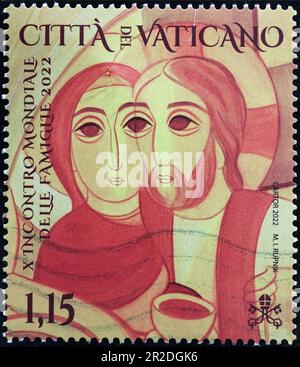 Beautiful portrait of Mary and Jesus on vatican postage stamp Stock Photo