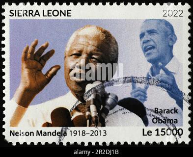 Nelson Mandela and Barack Obama on postage stamp Stock Photo