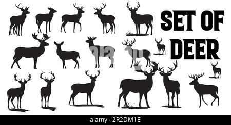 A collection of silhouettes of deer vector illustration. Stock Vector