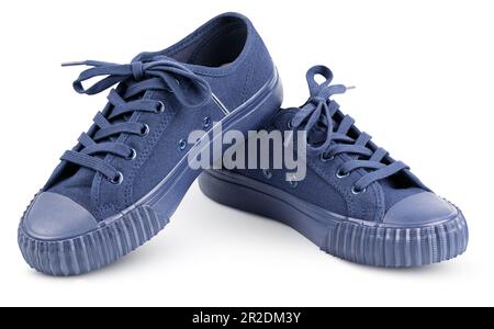 Blue casual sneakers isolated on white background with clipping path. Full Depth of Field Stock Photo