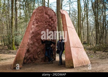 Sculpture park forest of Dean, Natasha Rosling sculptures in the forest called THRESHOLD in Gloucestershire Stock Photo
