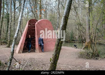 Sculpture park forest of Dean, Natasha Rosling sculptures in the forest called THRESHOLD in Gloucestershire Stock Photo