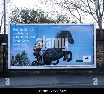 Large hoarding advertising Lloyds Bank account for youths, Oxford Street, Lincoln City 2023 Stock Photo