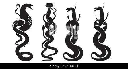 A set of snake silhouettes with a dragon vector. Stock Vector