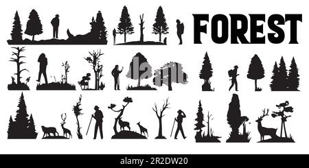 Silhouettes of trees and animals vector illustration. Stock Vector