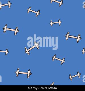Abstract seamless pattern with the dumbbells. Sport seamless pattern. Stock Vector