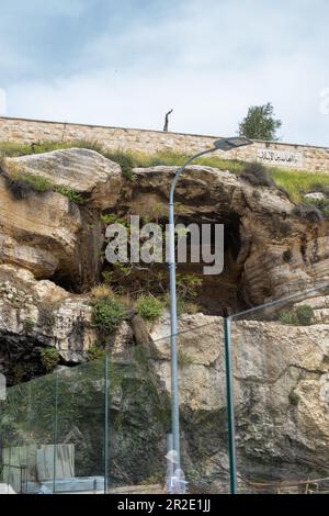 Jerusalem, Israel - 10 April, 2023. Skull Hill at the Garden Tomb Stock Photo