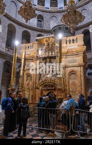 Jerusalem, Israel - 12 April, 2023. Church of the Holy Sepulchre, detail of The Aedicule Stock Photo