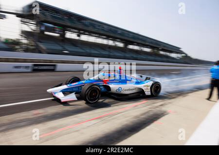Indianapolis, United States. 18th May, 2023. Stefan Wilson (24), practices for the 2023 Indy 500 at Indianapolis Motor Speedway in Indianapolis, Indiana. (Photo by Jeremy Hogan/SOPA Images/Sipa USA) Credit: Sipa USA/Alamy Live News Stock Photo