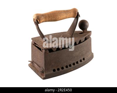 Antique rusty smoothing iron isolated on white background Stock Photo