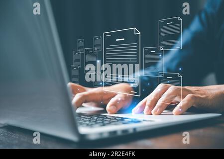 Online documentation database and process document electronic automation platform, IT staff working with Document Management System, DMS, Corporate bu Stock Photo