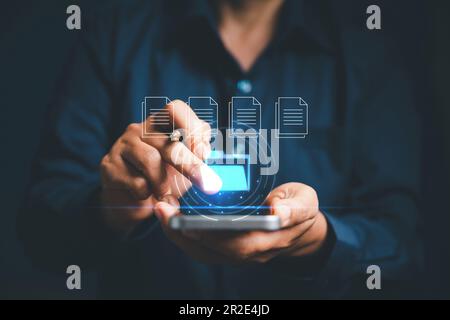 Online documentation database and process document electronic automation platform, IT staff working with Document Management System, DMS, Corporate bu Stock Photo
