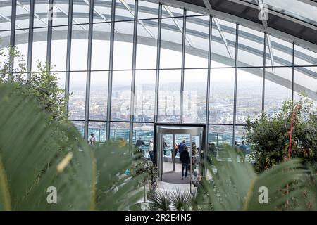 LONDON, UK - April, 2023: The Sky Garden is Europe's highest garden space located on top of 20 Fenchurch St. It features a stylish restaurant; brasser Stock Photo