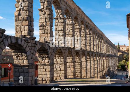 Aqueduct of Segovia - SPAIN. Was built during the second half of the 1st century A.D. under the rule of the Roman Empire Stock Photo