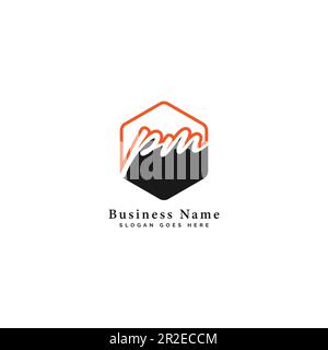 P, M, PM Initial letter handwritten and signature vector image template in hexagon shape log Stock Vector