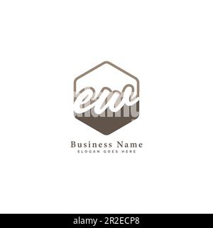 E, W, EW Initial letter handwritten and signature vector image template in hexagon shape log Stock Vector