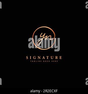 Y, N, YN Initial letter handwritten and signature vector logo. Business template in round shape line art Stock Vector