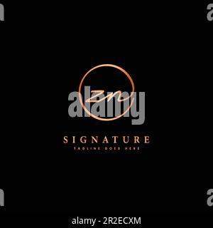Z, N, ZN Initial letter handwritten and signature vector logo. Business template in round shape line art Stock Vector