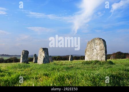 Merry Maidens stone circle, Penwith, West Cornwall, UK - John Gollop Stock Photo