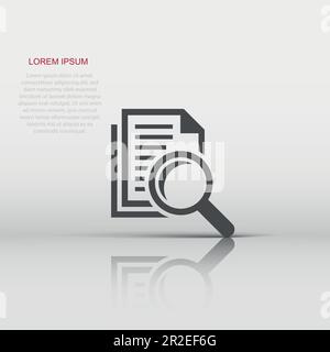 Scrutiny document plan icon in flat style. Review statement vector illustration on white isolated background. Document with magnifier loupe business c Stock Vector