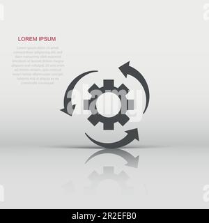 Workflow process icon in flat style. Gear cog wheel with arrows vector illustration on white isolated background. Workflow business concept. Stock Vector