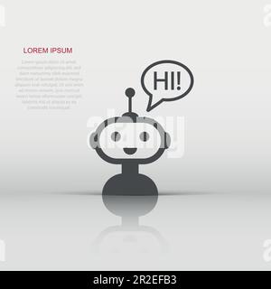Cute robot chatbot icon in flat style. Bot operator vector illustration on white isolated background. Smart chatbot character business concept. Stock Vector