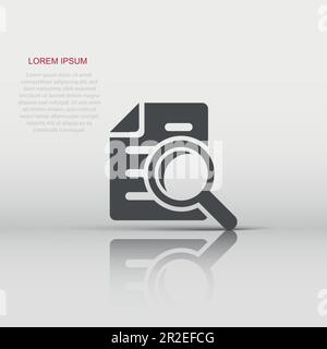 Scrutiny document plan icon in flat style. Review statement vector illustration on white isolated background. Document with magnifier loupe business c Stock Vector