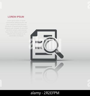 Scrutiny document plan icon in flat style. Review statement vector illustration on white isolated background. Document with magnifier loupe business c Stock Vector