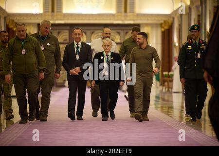 Jeddah, Saudi Arabia. 19th May, 2023. Ukraine's President Volodymyr Zelensky (R) arrives to attend the 32nd Arab League Summit in Jeddah, Saudi Arabia on Friday, May 19, 2023. In his speech at an Arab League summit in Saudi Arabia; Zelensky blamed some Arab leaders and accused them of ignoring the horrors of Russia's invasion of his country. Photo by Ukrainian President Press Office/UPI Credit: UPI/Alamy Live News Stock Photo