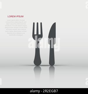 Fork and knife restaurant icon in flat style. Dinner equipment vector illustration on white isolated background. Restaurant business concept. Stock Vector