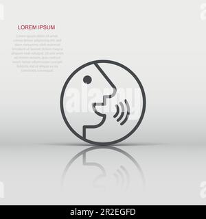 Voice command with sound waves icon in flat style. Speak control vector illustration on white isolated background. Speaker people business concept. Stock Vector