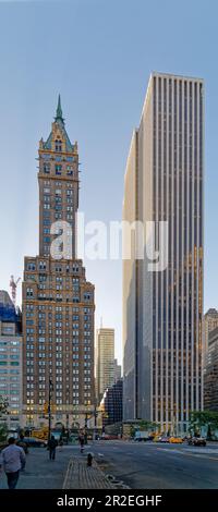Sherry-Netherland and General Motors Buildings on Fifth Avenue at 59th Street, opposite Manhattan’s Grand Army Plaza. Stock Photo