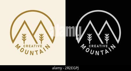 design logo simple pine mountain. creative simple logo in circle. Simple vector design editable Stock Vector