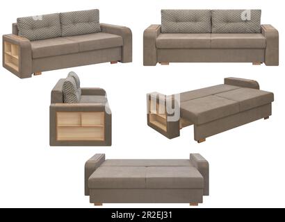 Folding sofa. Isolated from the background. In different angles. Interior element Stock Photo
