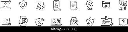 Secure internet presence icons. Safe interactions, protected profile and location. Pixel perfect, editable stroke icons Stock Vector