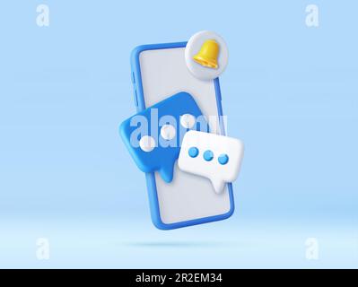 3D Mobile Phone with Speech bubble messages. Stock Vector