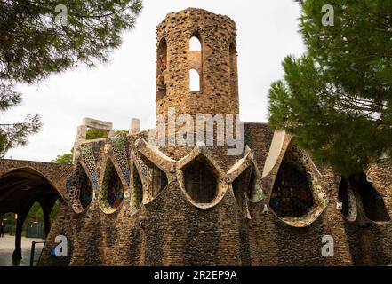 Exterior view of guell crypt, masterpiece gaudi architecture located at catalunya outside town Stock Photo