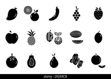 Simple set of fruits icon. Solid icon style. Contains such Icons as Strawberry, Orange, Watermelon and more. Simple vector design editable Stock Vector