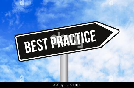Best practice road sign on sky background Stock Photo