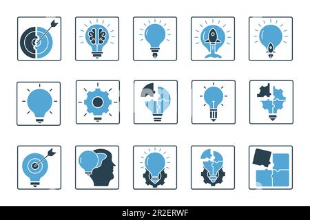 Creativity Icon set. vector pack of bulb solid icons. icon related to creative idea. Simple vector design editable Stock Vector