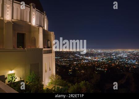 Griffith Observatory with Los Angeles skyline at night, USA Stock Photo