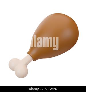 3D Render Of A Chicken Leg With Bone Fast Food. Junk Unhealthy Food. Bright Illustration In Cartoon, Plastic, Clay 3D Style. Isolated On A White Backg Stock Photo