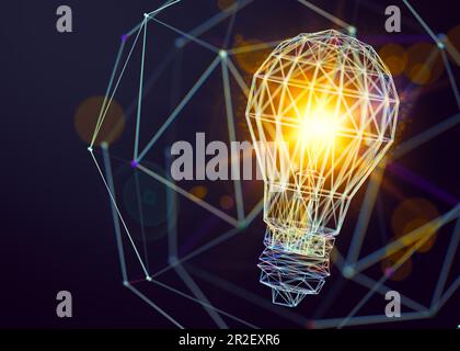 Innovative technology in science and communication concept.3d illustration.Light bulb and concept of ideas and technological advances. Stock Photo