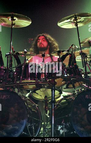 Sesto San Giovanni ,Milan Italy 1995-03-07 : Mike Portnoy drummer of Dream Theater live concert at the Palasesto Stock Photo